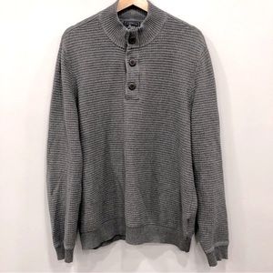 G.H. BASS & CO L Gray Mockneck Pullover Heavy Warm Waffle Knit Preppy Sweater